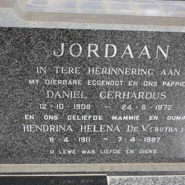 JORDAAN Daniel Gerhardus 1908-1972 &amp; Hendrina Helena de V. BOTHA 1911-1987