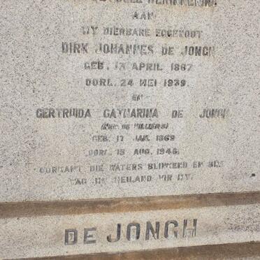 JONGH Dirk Johannes, de 1887-1939 &amp; Gertruida Catharina DE VILLIERS 1869-1946
