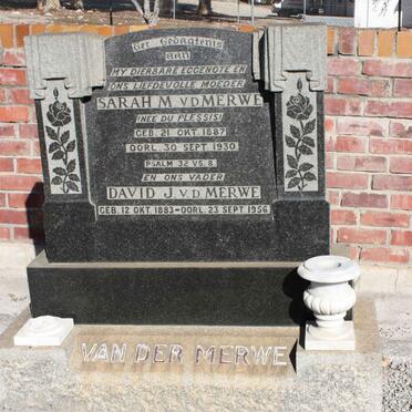 MERWE David J., v.d 1883-1956 &amp; Sarah M. DU PLESSIS 1887-1930