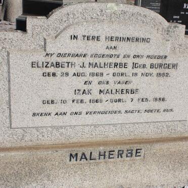 MALHERBE Izak 1869-1956 &amp; Elizabeth J. BURGER 1869-1952
