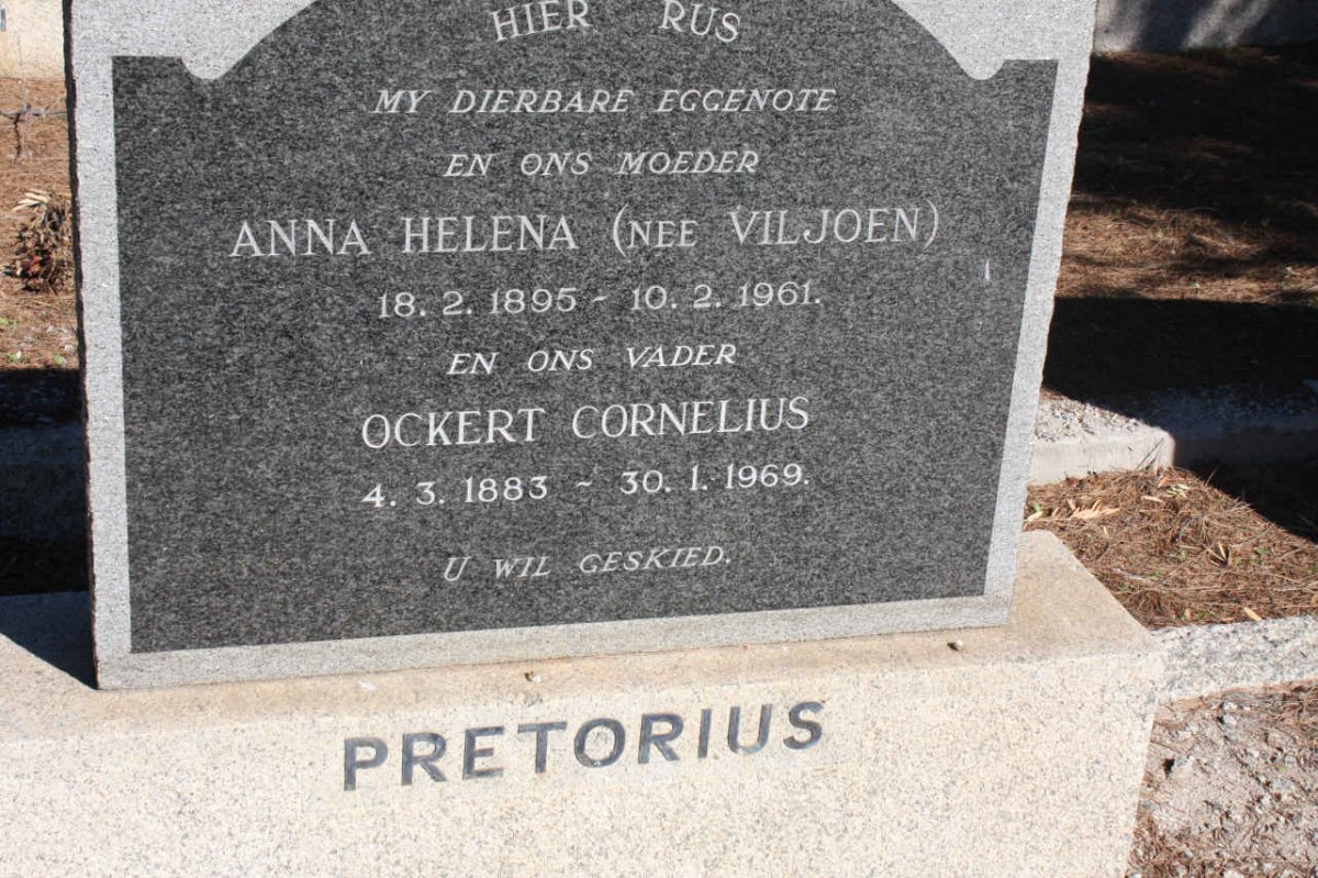 PRETORIUS Ockert Cornelius 1883-1969 &amp; Anna Helena VILJOEN 1895-1861