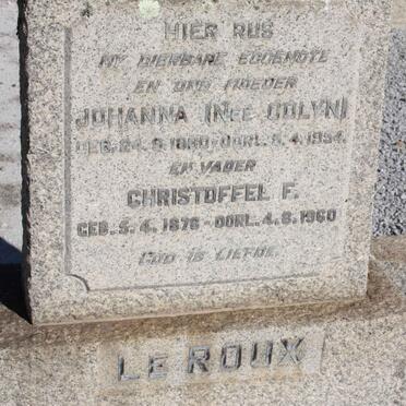 ROUX Christoffel F., le 1876-1960 &amp; Johanna COLYN 1880-1954