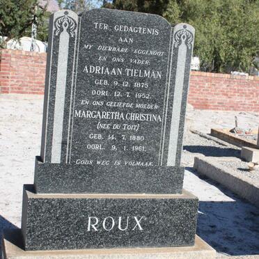 ROUX Adriaan Tielman 1875-1952 &amp; Margaretha Christina DU TOIT 1880-1961