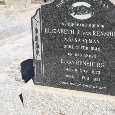 RENSBURG B., van 1875-1951 &amp; Elizabeth J. SAAYMAN -1949