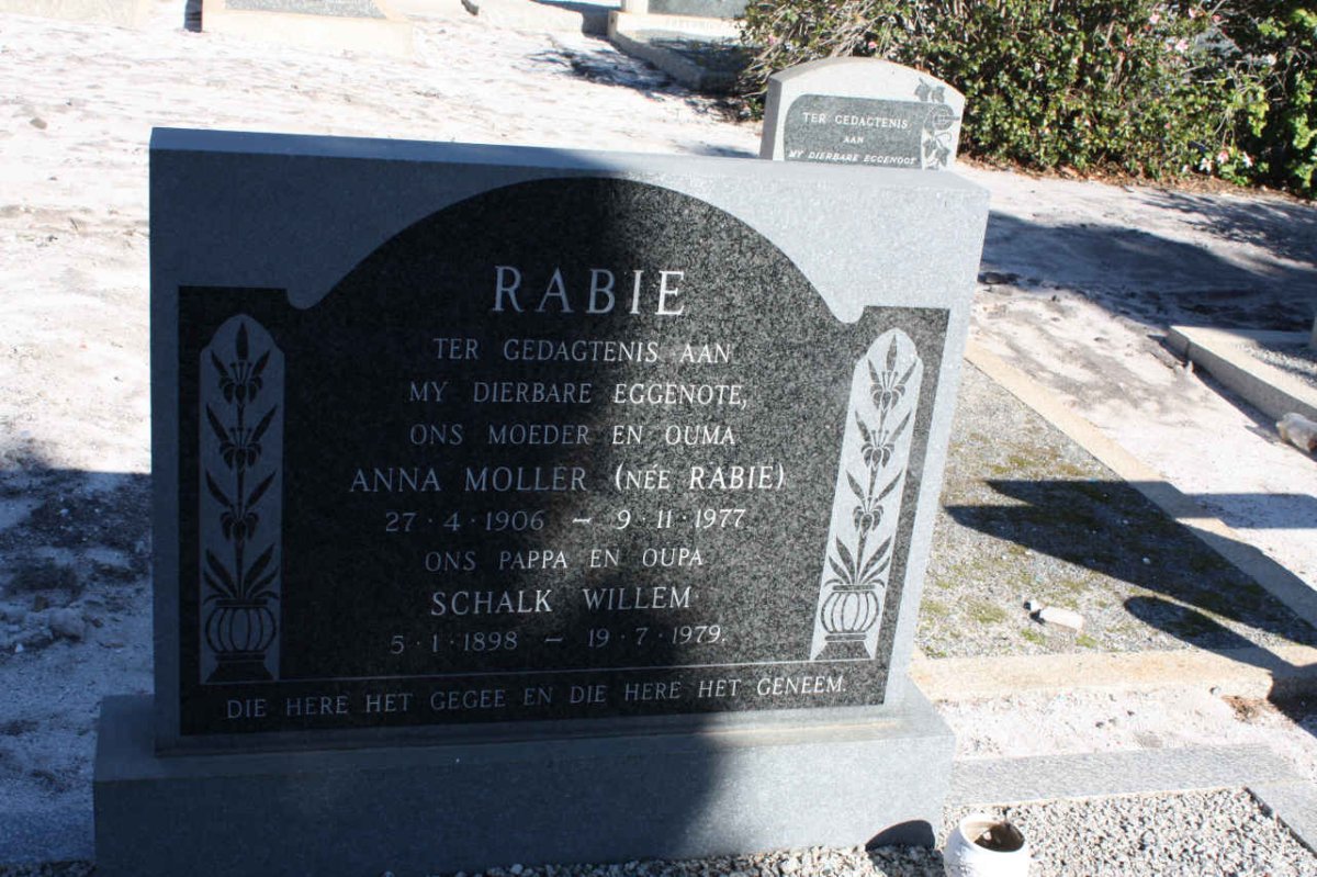 RABIE Schalk Willem 1898-1979 &amp; Anna Moller RABIE 1906-1977