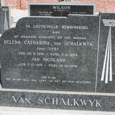 SCHALKWYK Jan Nicolaas, van 1916-1974 &amp; Helena Catharina UYS 1919-1953