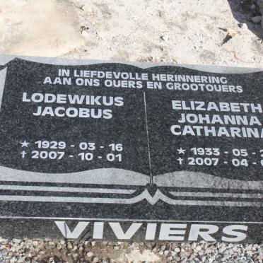VIVIERS Lodewikus Jacobus 1929-2007 &amp; Elizabeth Johanna Catharina 1933-2007