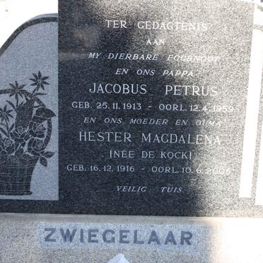 ZWIEGELAAR Jacobus Petrus 1913-1959 &amp; Hester Magdalena DE KOCK 1916-2006