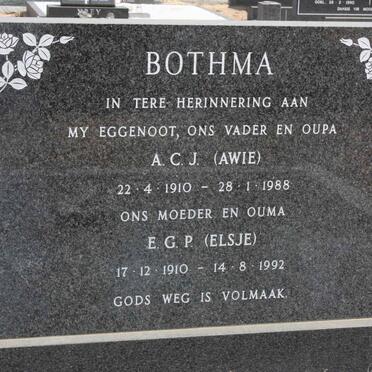 BOTHMA A.C.J. 1910-1988 &amp; E.G.P. 1910-1992