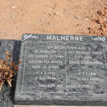MALHERBE David Gerhardus 1909-2005 &amp; Antonetta Maria LE ROUX 1911-2004