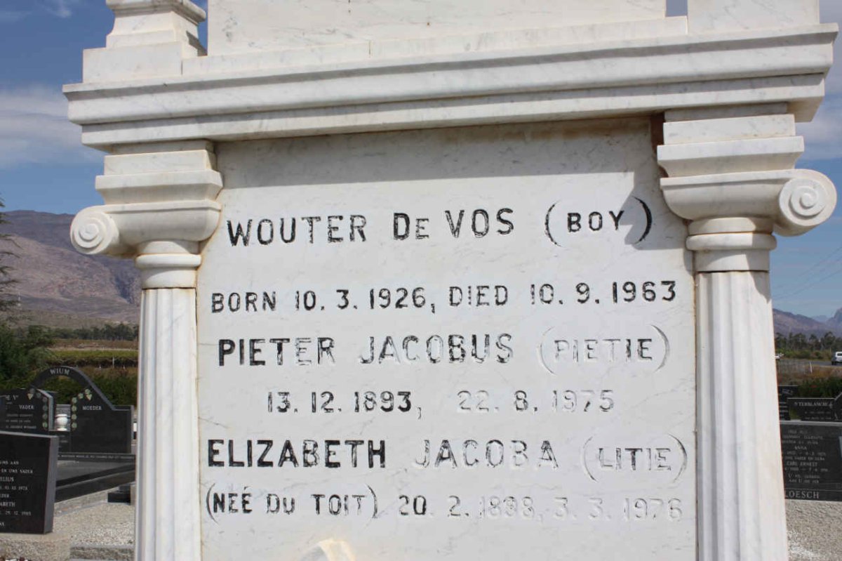 MEIRING Pieter Jacobus 1893-1975 &amp; Elizabeth Jacoba DU TOIT 1898-1976  :: MEIRING Wouter de Vos 1926-1963