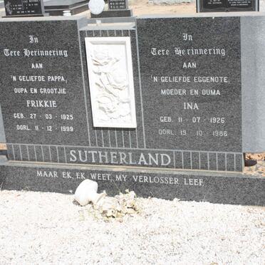 SUTHERLAND Frikkie 1925-1999 &amp; Ina 1926-1986