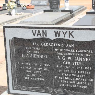 WYK H.A., van 1919-1990 &amp; A.G.W. STEYL 1928-1983