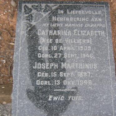 GRANGE Joseph Marthinus, le 1897-1946 &amp; Catharina Elizabeth DE VILLIERS 1909-1946