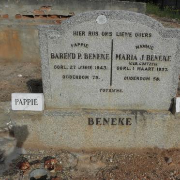 BENEKE Barend P. -1943 &amp; Maria J. COETZEE -1927