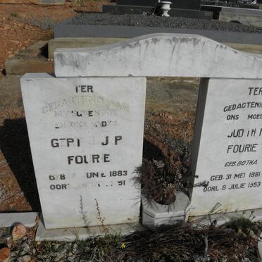 FOURIE Gert J.J.P. 1883-1951 &amp; Judith P. BOTHA 1881-1953