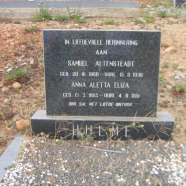 HULME Samuel Altensteadt 1860-1930 &amp; Anna Aletta Eliza 1865-1951