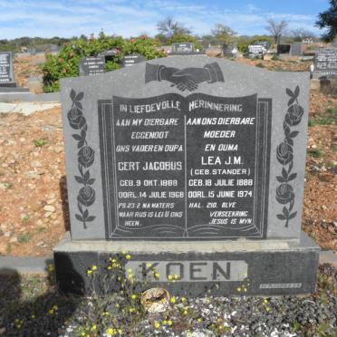 KOEN Gert Jacobus 1888-1968 &amp; Lea J.M. STANDER 1888-1974