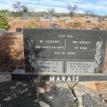 MARAIS Abram F.B. 1921-1981 &amp; Petronella J. ROSSOUW 1915-1998