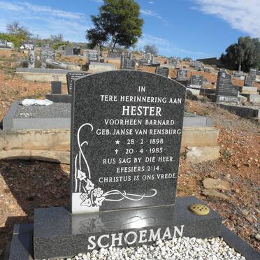 SCHOEMAN Hester formerly BARNARD nee JANSE VAN RENSBURG 1898-1985