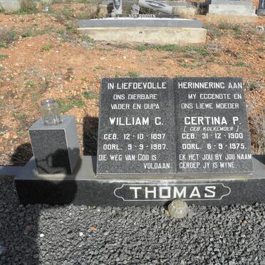 THOMAS William C. 1897-1987 &amp; Gertina P. KOEKEMOER 1900-1975