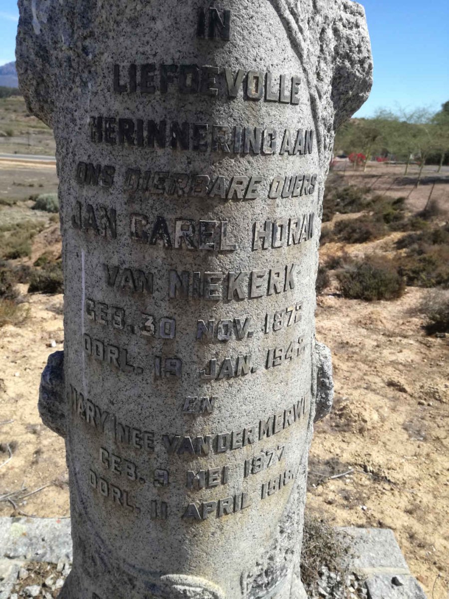 NIEKERK Jan Carel Horak, van 1872-1942 &amp; Mary VAN DER MERWE 1877-1919