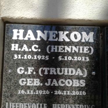 HANEKOM H.A.C. 1925-2013 &amp; G.F. JACOBS 1926-2016