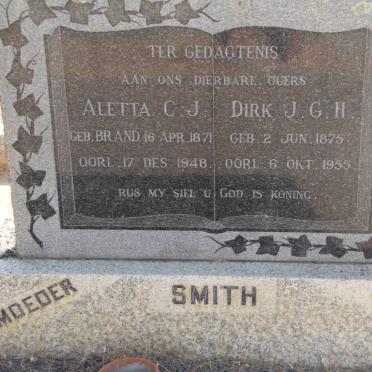 SMITH Dirk J.G.H. 1875-1955 &amp; Aletta C.J. BRAND 1871-1948