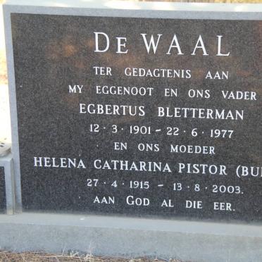 WAAL Egbertus Bletterman, de 1901-1977 &amp; Helena Catharina Pistor BURGER 1915-2003