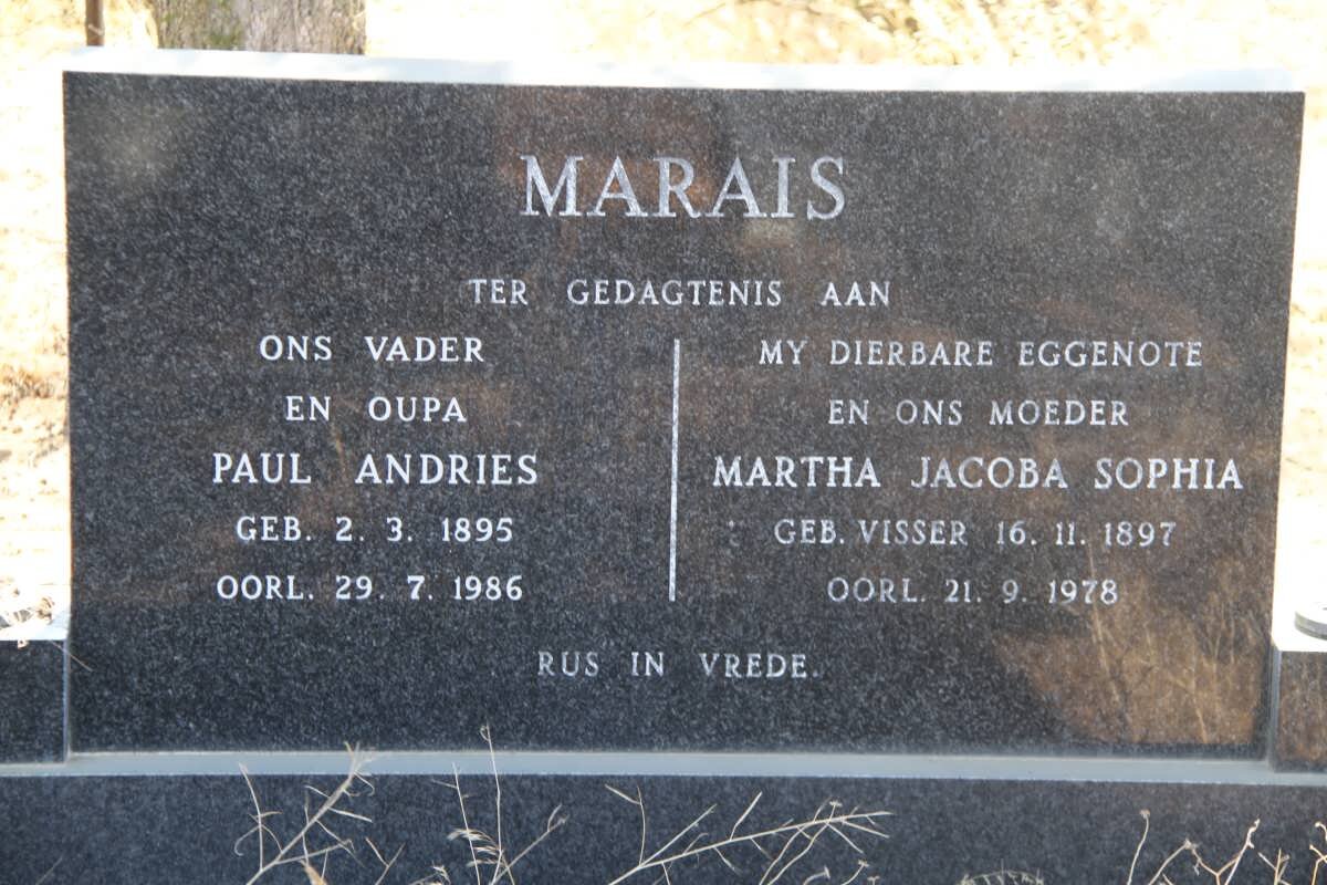 MARAIS Paul Andries 1895-1986 &amp; Martha Jacoba Sophia VISSER 1897-1978