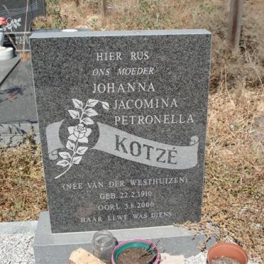 KOTZÉ Johanna Jacomina Petronella nee WESTHUIZEN, van der 1910-2000