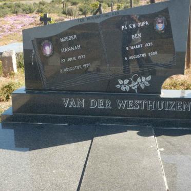 WESTHUIZEN Ben, van der 1933-2008 &amp; Hannah 1933-1990