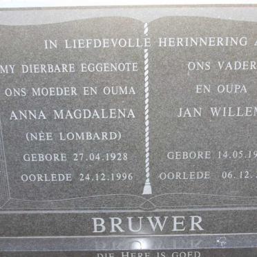 BRUWER Jan Willem 1926-2007 &amp; Anna Magdalena LOMBARD 1928-1996