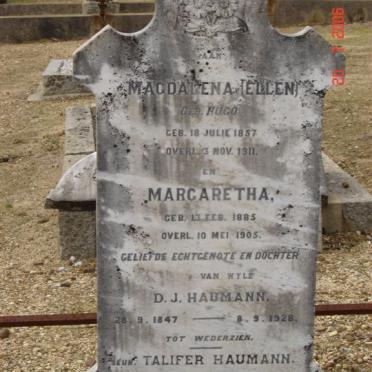 HAUMANN D.J 1847-1928 &amp; Magdalena HUGO 1857-1911 :: HAUMANN Margaretha 1885-1905 :: HAUMANN Talifer 1896-1923