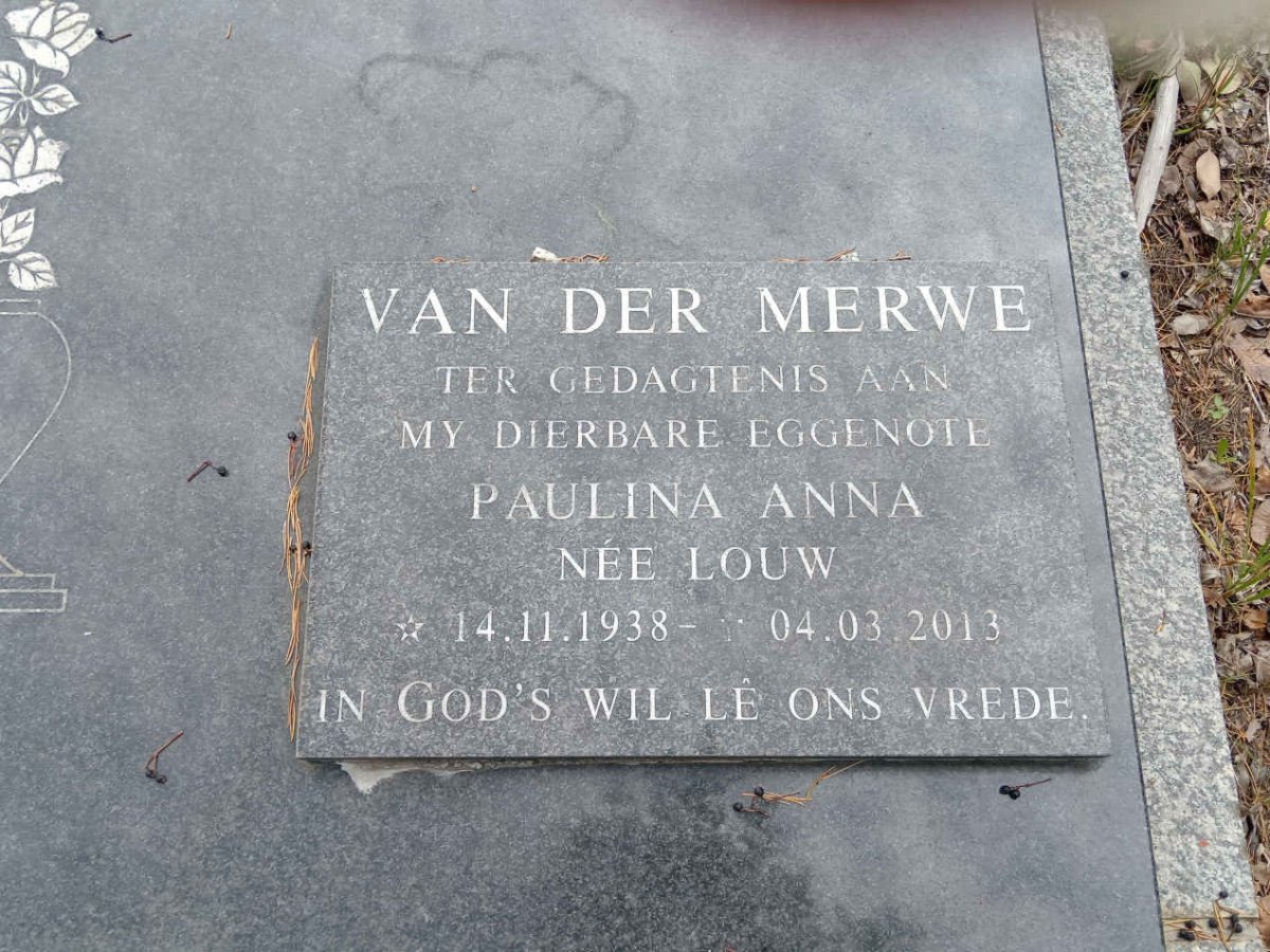 MERWE Paulina Anna, van der nee LOUW 1938-2013