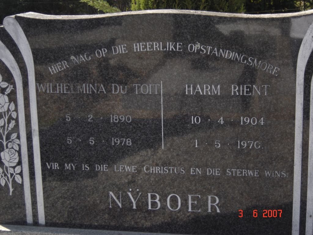 NYBOER Harm Rient 1904-1970 &amp; Wilhelmina DU TOIT 1890-1978