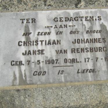 RENSBURG Christiaan Johannes, Janse van 1907-1938