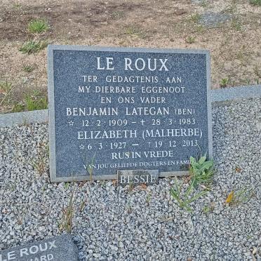 ROUX Benjamin Lategan, le 1909-1983 & Elizabeth MALHERBE 1927-2013