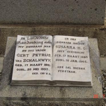 SCHALKWYK Gert Petrus, van 1869-1933 &amp; Susanna H.G. GERSBACH 1869-1945