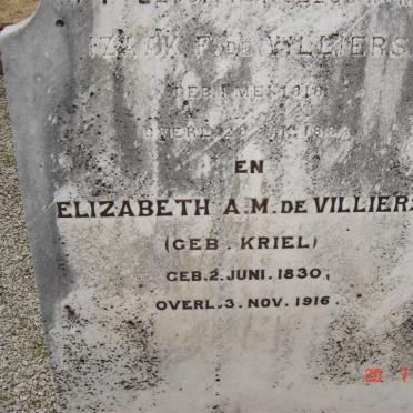 VILLIERS Izaak F., de 1818-1882 &amp; Elizabeth A.M. KRIEL 1830-1916