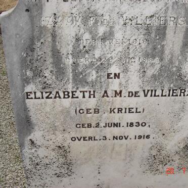 VILLIERS Izaak F., de 1818-1882 &amp; Elizabeth A.M. KRIEL 1830-1916
