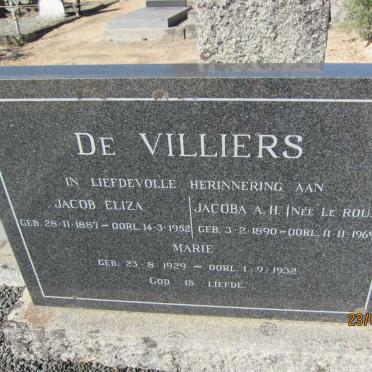 VILLIERS Jacob Eliza, de 1887-1952 &amp; Jacoba A.H. LE ROUX 1890-1969 :: DE VILLIERS Marie 1929-1932