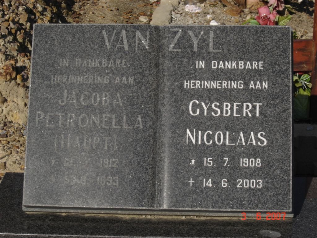 ZYL Gysbert Nicolaas, van 1908-2003 &amp; Jacoba Petronella HAUPT 1912-1993