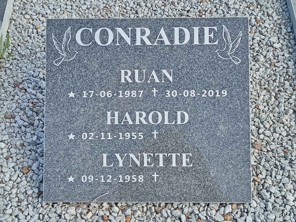 CONRADIE Ruan 1987-2019 :: CONRADIE Harold 1955- :: CONRADIE Lynette 1958-