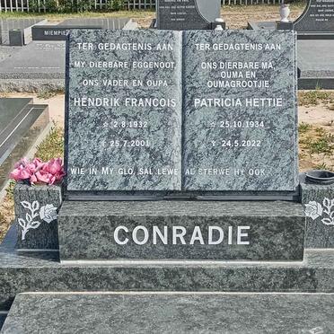 CONRADIE Hendrik Francois 1932-2001 &amp; Patricia Hettie 1934-2022