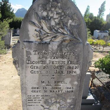 KRIEL Jacobus Petrus 1852-1926 &amp; M.L. HUGO 1863-1928