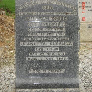 KLEINSCHMIDT Wilhelm George 1858-1931 &amp;  Jeanetta Susanna LOUW 1861-1946