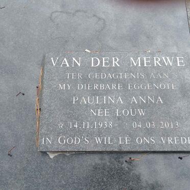 MERWE Paulina Anna, van der nee LOUW 1938-2013