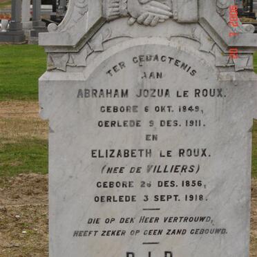 ROUX Abraham Jozua, le  1849-1911 &amp;  Elizabeth DE VILLIERS 1856-1918