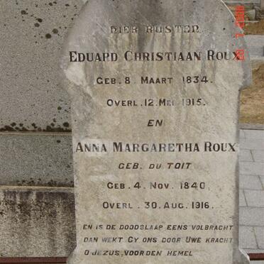 ROUX Eduard Christiaan 1834-1915 &  Anna Margaretha DU TOIT 1840-1916